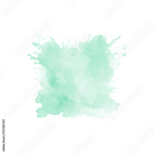 Abstract mint green watercolor water splash on a white background. Vector watercolour texture in mint color. Ink paint brush stain. Green splatter spot. Watercolor pastel splash
