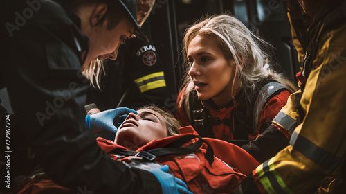 paramedics treating a woman in an accident