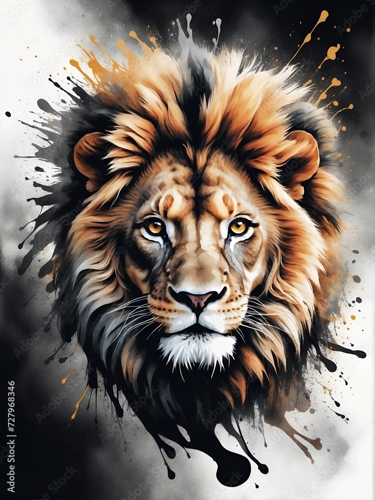 lion, animal art, color splash, artistic illustration in warm colors
