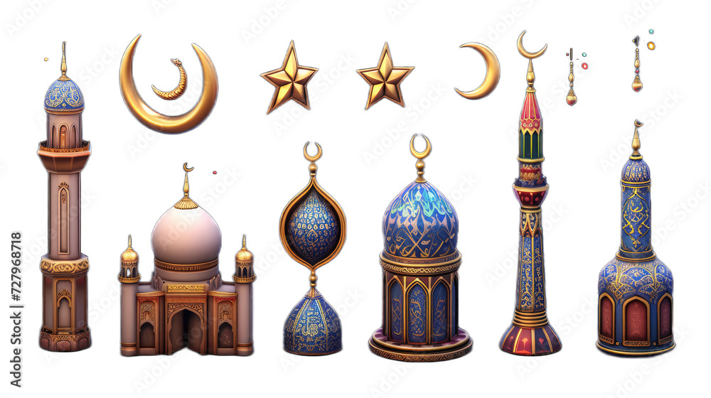 Ramadan Arabian Icon Set Illustrated in 3D with Clear Background Ramadan Arabian Icon Set Illustrated in 3D with Clear Background