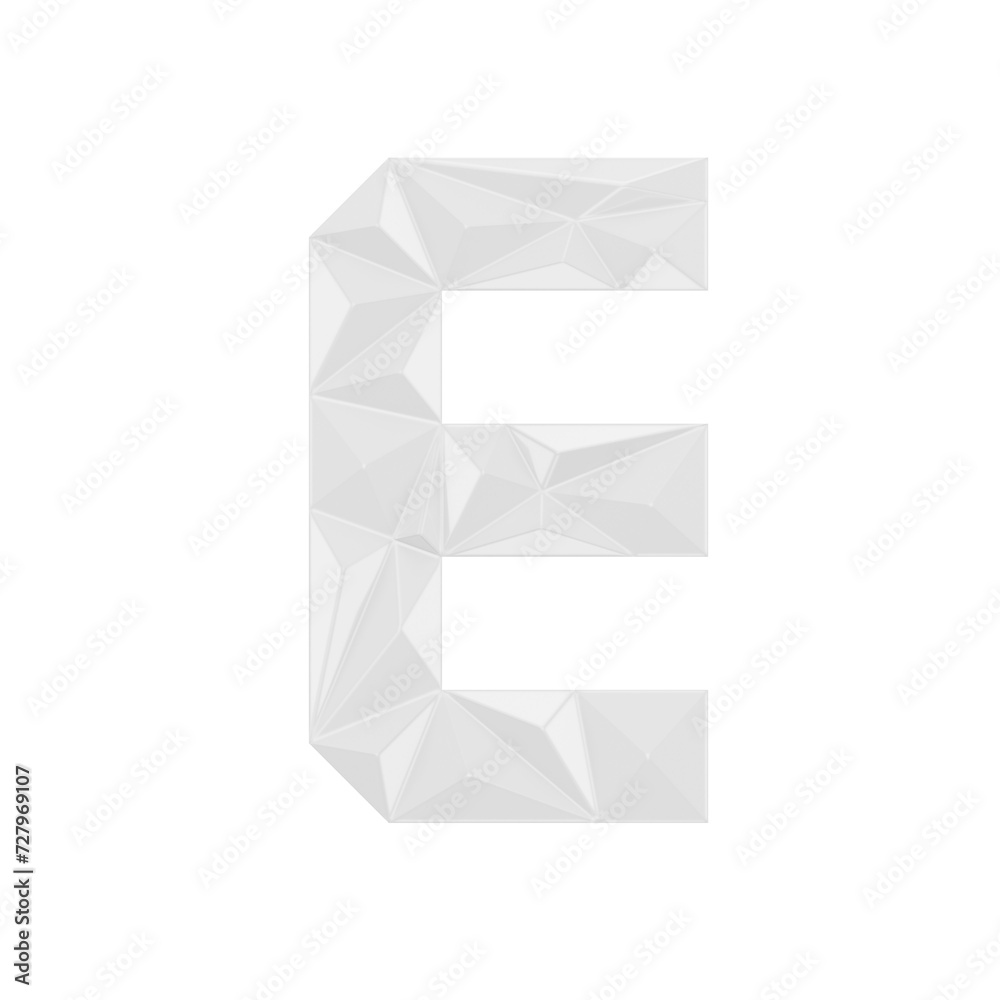 Low Poly 3D Letter E in glossy white Low Poly 3D Letter E in glossy white