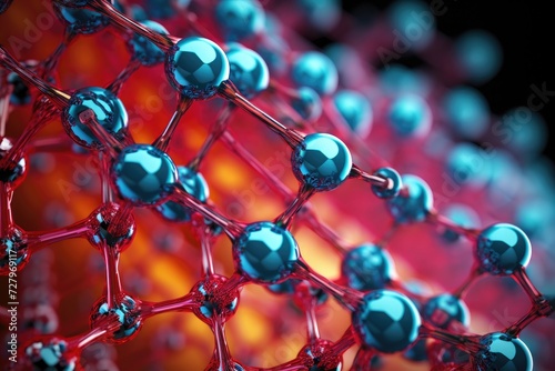 Close Up of Red and Blue Structure, A Vibrant Architectural Composition, Vibrant nanotechnology atoms assembling and disassembling, AI Generated