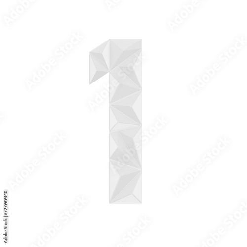 Low Poly 3D Number 1 in glossy white