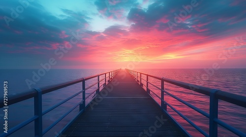  Tranquil bridge view at sunset over calm waters