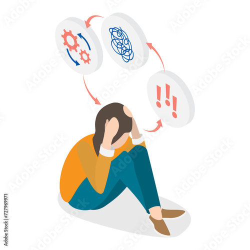 3D Isometric Flat Vector Illustration of OCD, Obsessive Compulsive Disorder. Item 2