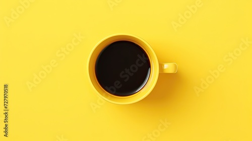 Coffee in an yellow cup on yellow background, Happy yellow day concept