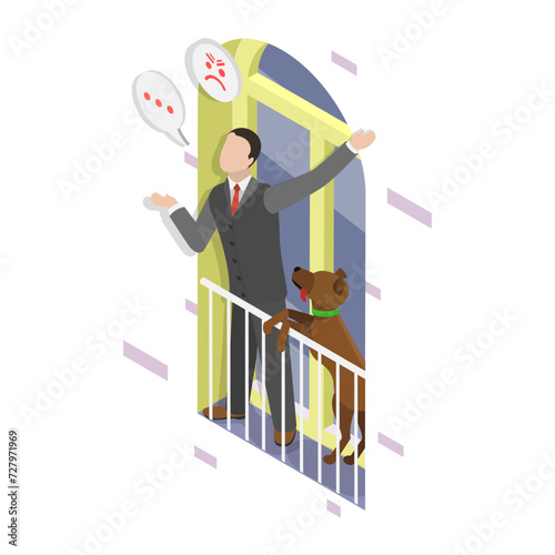 3D Isometric Flat Vector Illustration of Dispute Between Neighbors, Neighbourhood Conflict. Item 2
