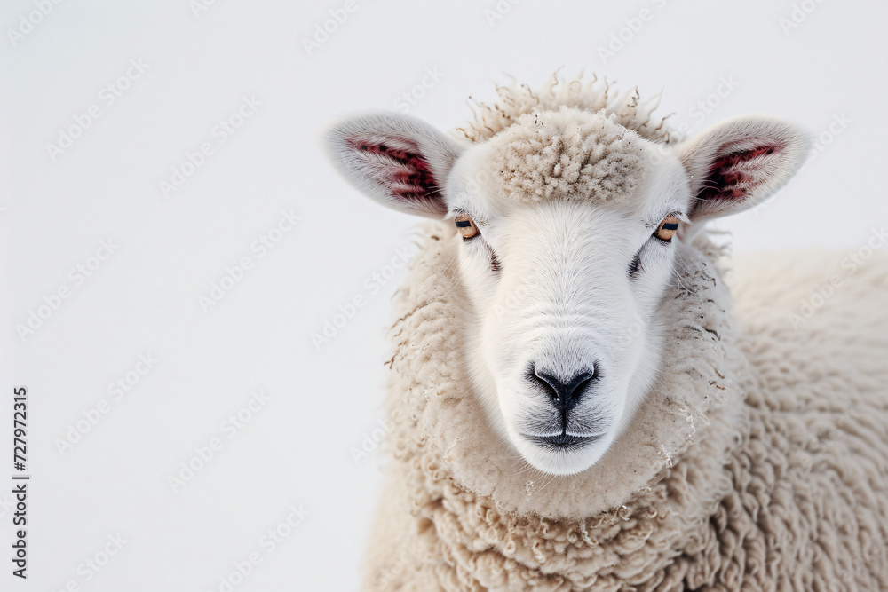 Close-up of a sheep's face with a blank expression