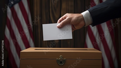 An unrecognizable person puts the vote into the ballot box to elect president for the United States.