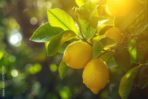 Ripe lemons on tree branch in the garden