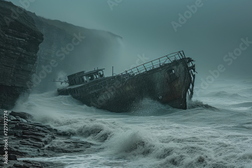 Nautical Calamity: Stormy Seas Engulf Shipwreck