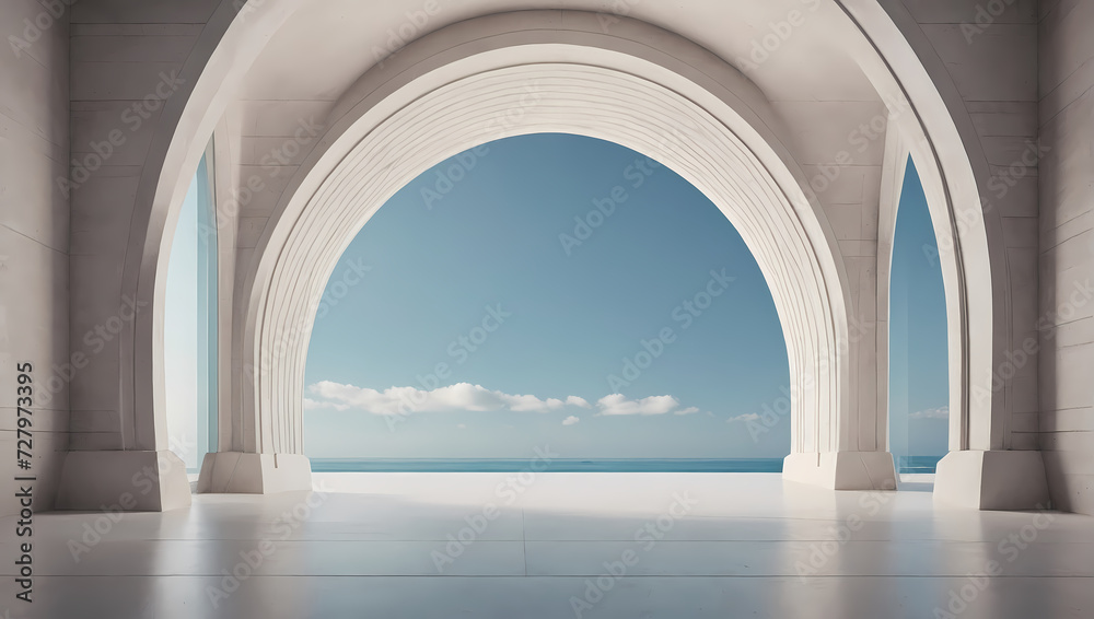Clean and simple 3D archways with a concrete texture creating a serene backdrop.
