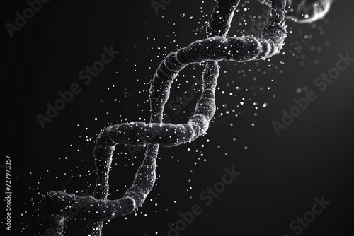 Abstract DNA strand in sparkling particles on dark background