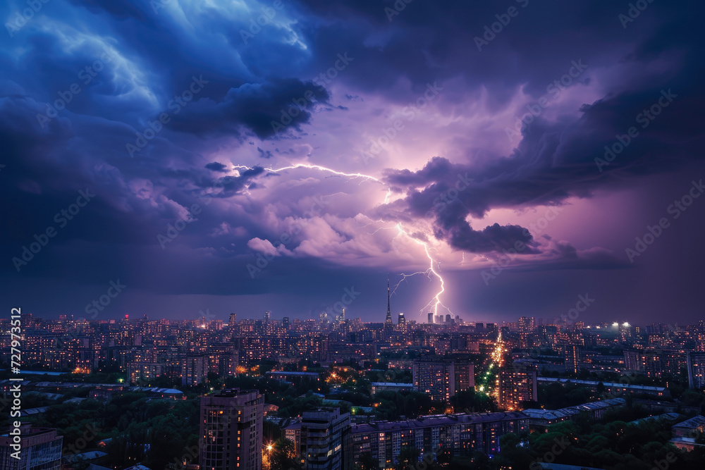 City Lights in the Storm: Lightning Strikes