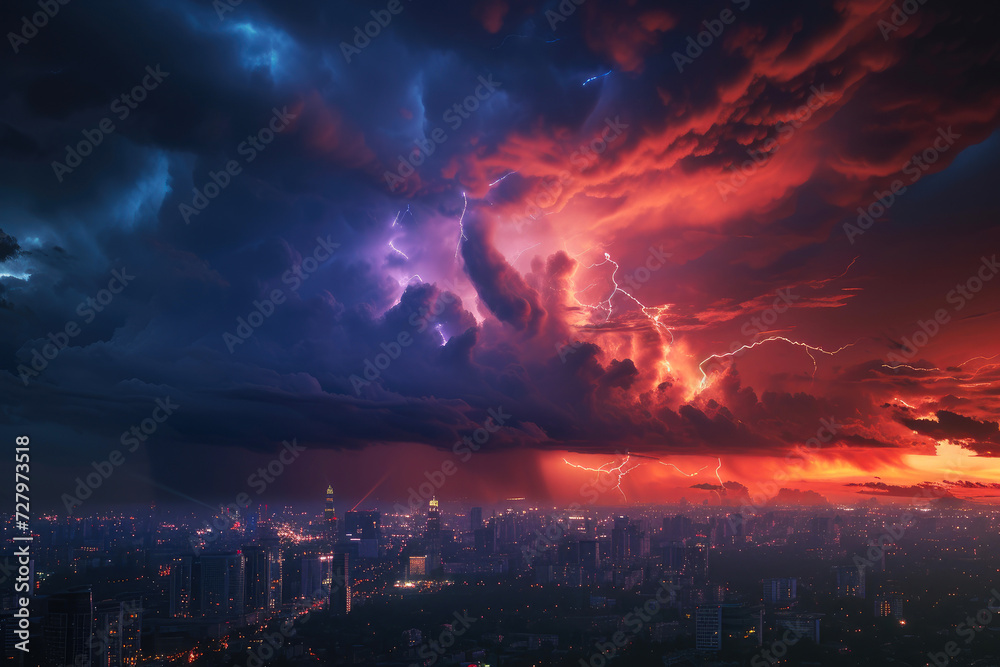 Urban Thunderstorms: Cityscape Drama - obrazy, fototapety, plakaty 