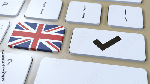 United Kingdom UK National Flag and Check Mark or Yes Button 3D Illustration