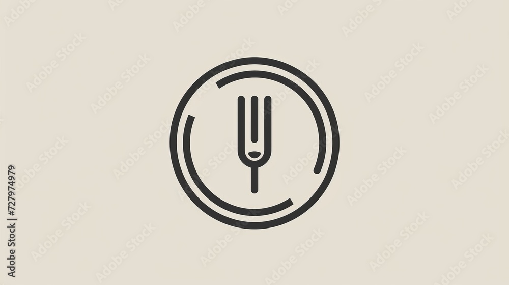 An abstract and minimalist logo for a cafe or restaurant, featuring a simple outline of a fork resting on a plate, symbolizing elegant dining