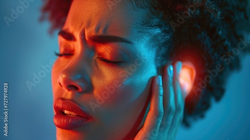 Earache, Close-Up of an Individual Holding Their Ear in Pain, Highlighting the Discomfort of Earaches, Diverse Representations of Physical Pain photo