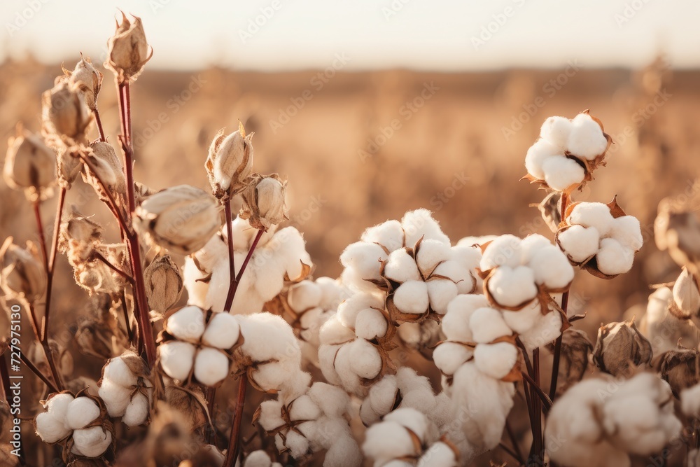 A vibrant and sunlit field filled with cotton plants during the midday under clear blue skies, Organic cotton plants in a field with picked cotton nearby, AI Generated A vibrant and sunlit field filled with cotton plants during the midday under clear blue skies, Organic cotton plants in a field with picked cotton nearby, AI Generated