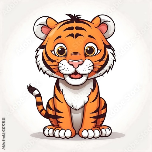 Cute Cartoon tiger  Vector illustration on a white background.