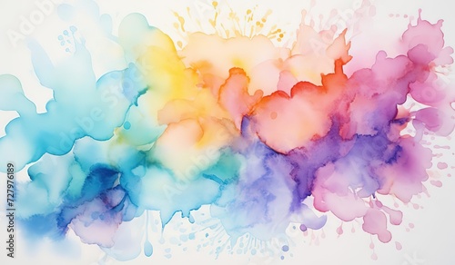 Colorful watercolor stain isolated on a white background, Abstract colorful complementary color art painting illustration texture. watercolor swirl waves liquid splashes, watercolor splash background photo
