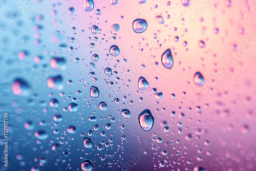 Close-up of water droplets on a gradient pink and blue surface