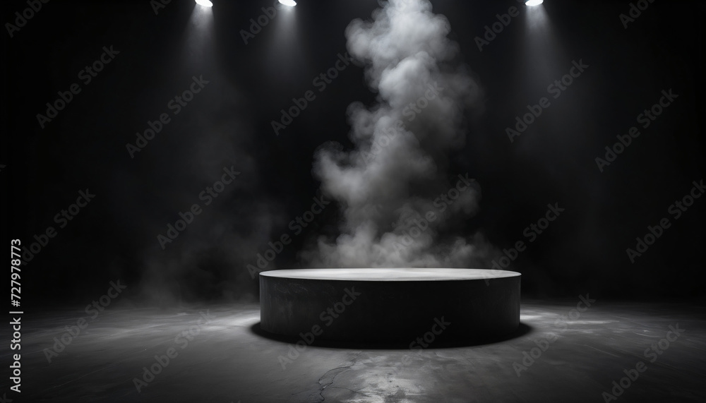 Product Spotlight, Illuminated Podium in Dramatic Lighting, Presentation, Showcase, Black and White Photography Product Spotlight, Illuminated Podium in Dramatic Lighting, Presentation, Showcase, Black and White Photography