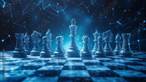 Illuminated King in Strategic Chess Game on Digital Interface