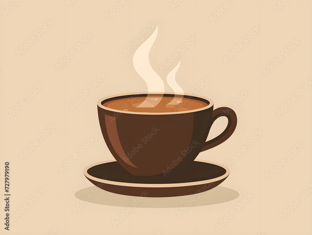 Concept of Comfort and Relaxation: Elegant Illustration of Steaming Coffee Cup on Saucer, Symbolizing Warmth, Freshness, and Indulgence - Ideal for Moments of Break and Enjoyment