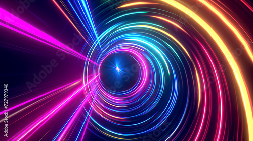 Spiraling Neon Light Streaks in Vivid Colors with Abstract Motion background