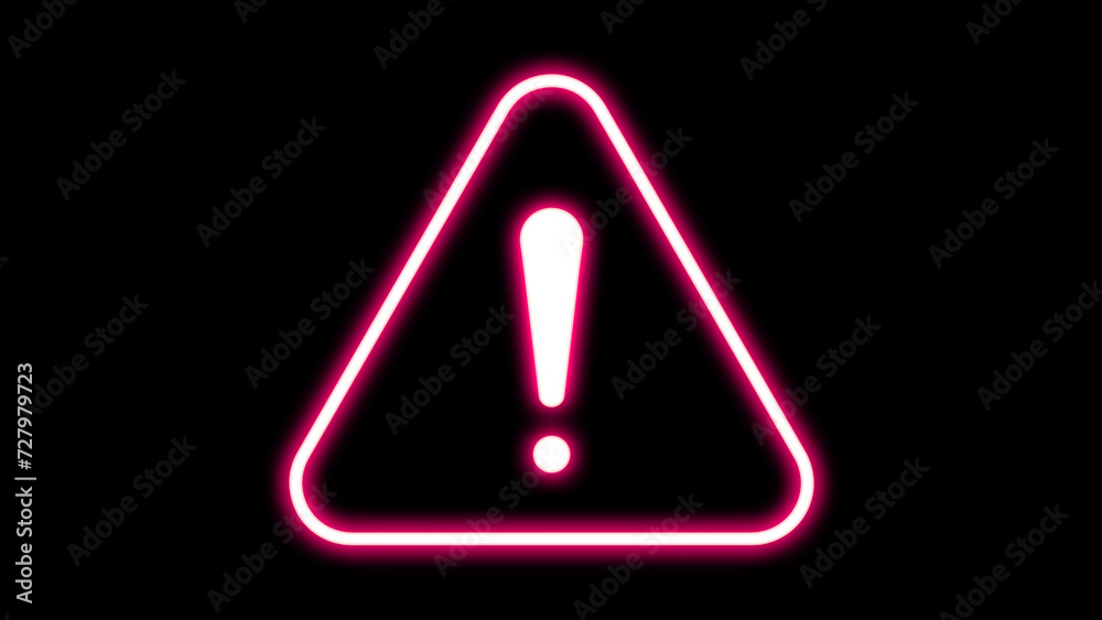 Photo neon warning sign on black background warning icon danger warning attention sign with exclamation Photo neon warning sign on black background warning icon danger warning attention sign with exclamation