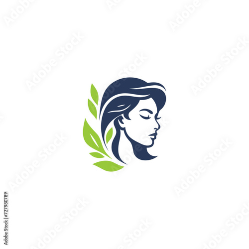 Beautiful women and leaves logo design vector template