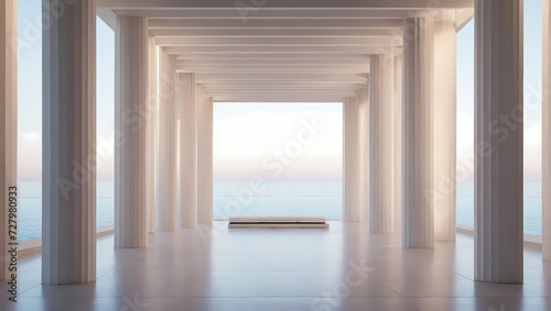 Minimalistic 3D beams and columns forming a balanced architectural background.