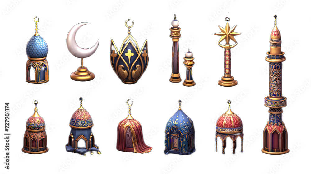 Obraz premium Ramadan Arabian Icon Set in 3D Render on a Transparent Canvas