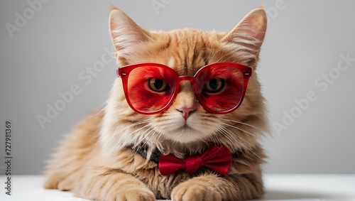 Cute cat wearing red plastic glasses