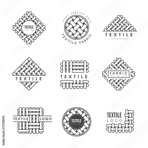 Textile logo. Weave templates for fabric business identity recent vector pictures set