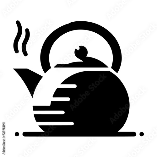 tea kettle vector icon with cup silhouette, black color silhouette