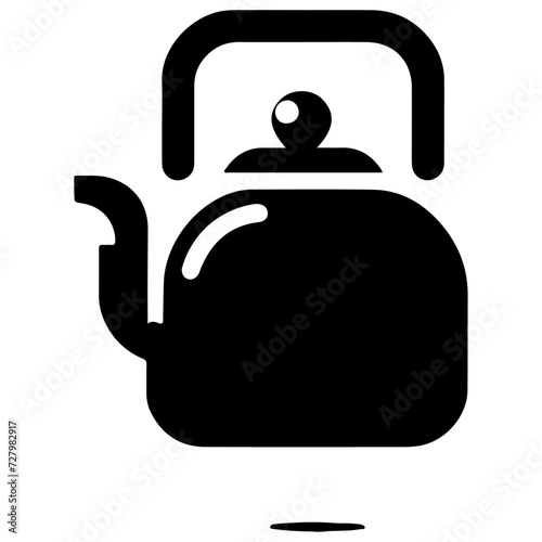 tea kettle vector icon with cup silhouette, black color silhouette