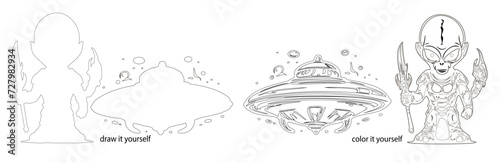 outlines for coloring alien flying saucer ufo