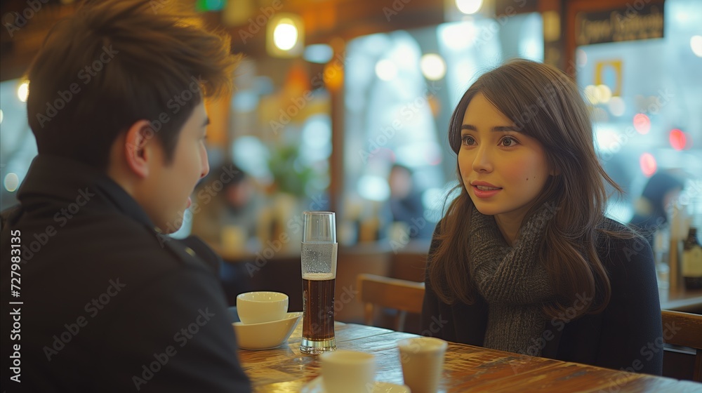 Man and Woman Sitting at Restaurant Table Man and Woman Sitting at Restaurant Table