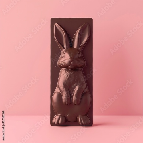 A Rabbit-shaped Chocolate Bar, Isolated on a Delicate Pastel Pink Background, Adding a Playful Touch to Indulgence.