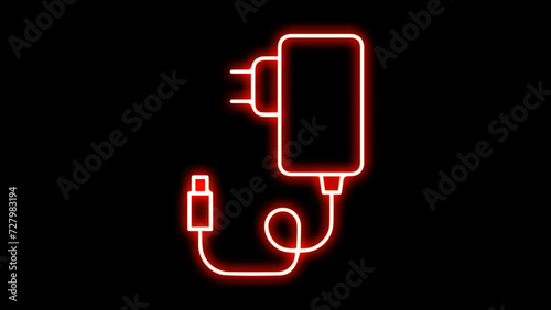 Neon charger icon. Glowing green and purple neon line Battery icon