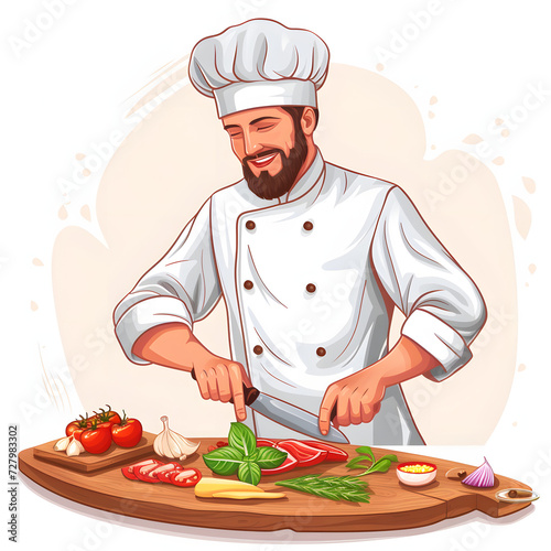 A chef teaching a cooking class isolated on white background, cartoon style, png
