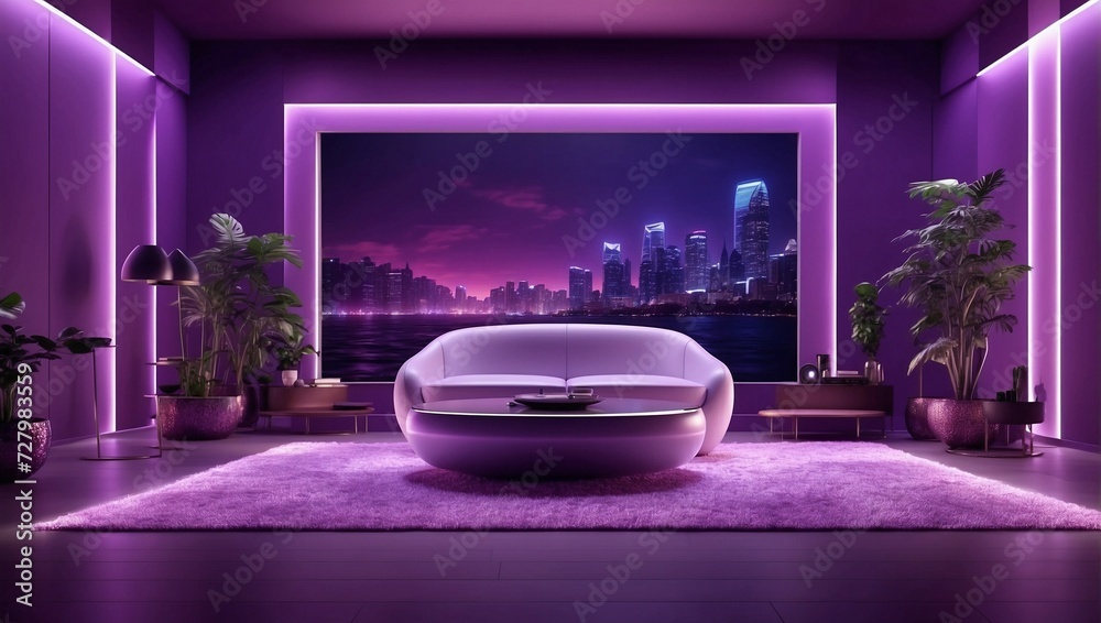 A streaming room with purple led lights and a nice background A streaming room with purple led lights and a nice background