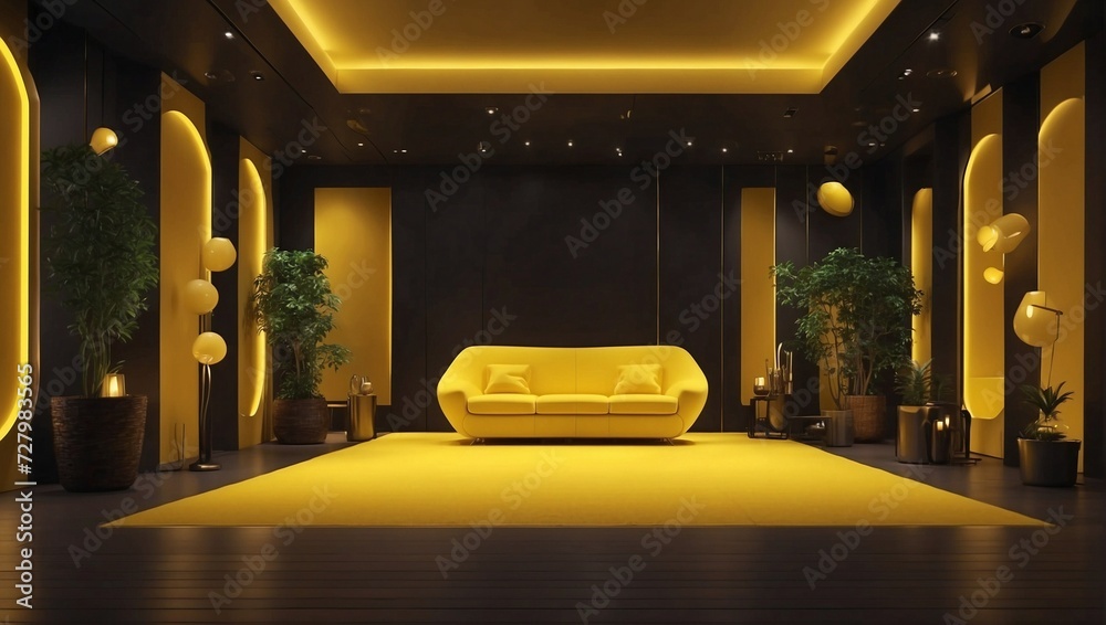 A streaming room with yellow led lights and a nice background A streaming room with yellow led lights and a nice background