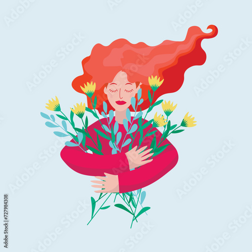 Woman with a bouquet of flowers.