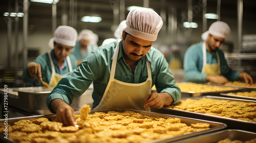 Workers prepare baklava at a factory in Turkey photo