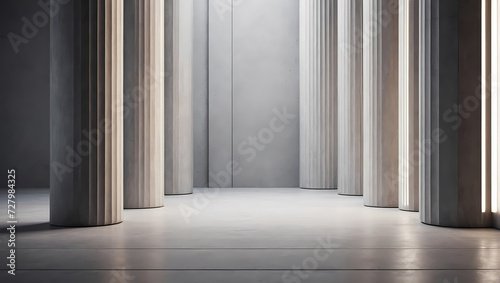 Minimalistic 3D pillars with a polished concrete surface forming a pattern.