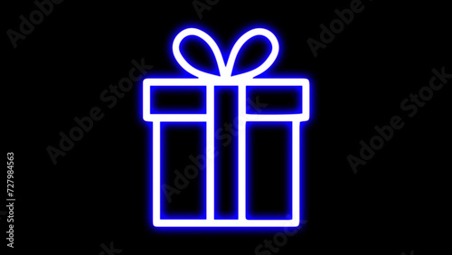 Outline neon gift box icon. Night bright advertising, light banner, light art. Vector illustration. Bright glowing symbol on a black background.