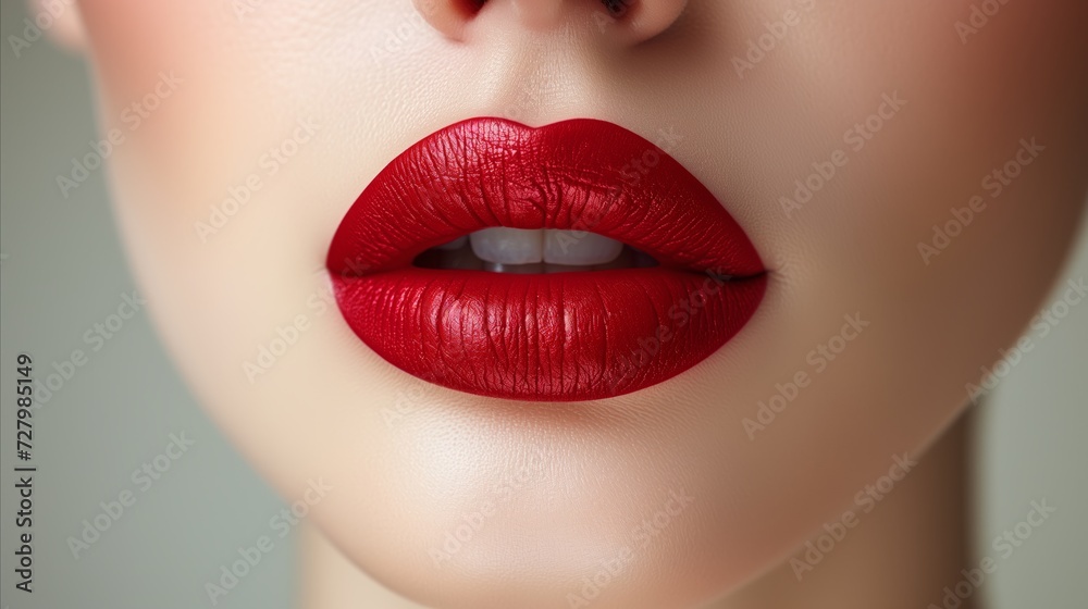 Fototapeta premium Close-Up of Womans Lips With Red Lipstick